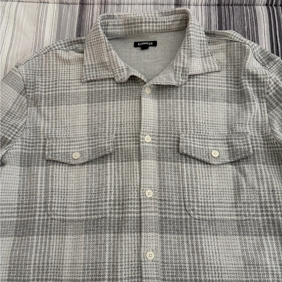 Express Plaid Sweater Flannel Shirt Mens White & Grey XL - Picture 3 of 6
